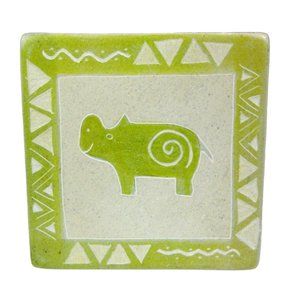 Carved Stone Jewelry Box Square Rhinoceros Decor Trinket 2.8 Inch Lidded Green